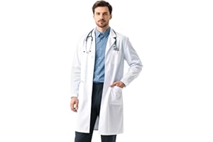 ELEPRUC Blouse de Laboratoire Blanche Unisexe, Blouse Medicale Travail Blanche Chimie, Manches Longues de Laboratoire Vêtements de Travail pour Scientifique Cosplay