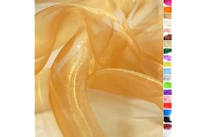 TOLKO 1m Organza Stoffe zum Nähen Meterware | Hauch Zart, Fein, Durchsichtig | zum Dekorieren Basteln 145cm breit | leichter Glanz Stoff für Gardine Vorhänge Tischdecken Deko Schals (Gold)