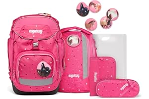 ergobag pack Set ergonomischer Schulrucksack, 6-teilig, Urlaub auf dem ReitBärhof - Pink, Einheitsgröße