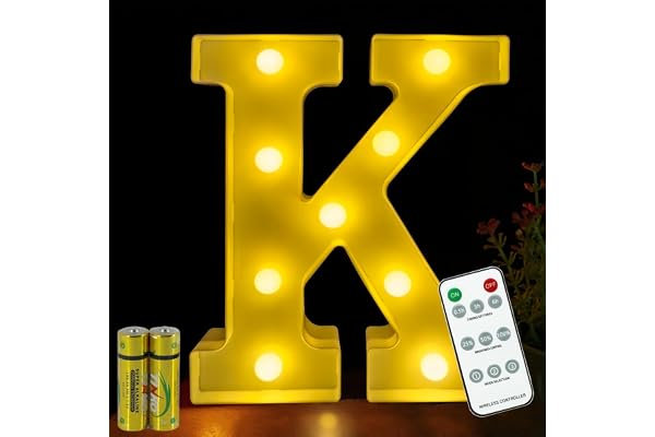 HONPHIER® Lettres Lumineuses Lampe à Lettre Alphabet Lumineux Lampe LED Lettres Télécommande Lumières Lettre Decoration Opérateur à Piles pour Fête Mariage Noël Maison Bar Décoration (K)