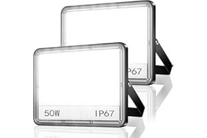 YIQIBRO Projecteur LED Exterieur 50W 2 Pièce, 2 en 1 IP67 Imperméable Spot LED Extérieur, 5000LM 6500K Blanc Froid Eclairage de Sécurité, Luminaire Pour Patio, Terrasse, Jardin, Garage, Usine