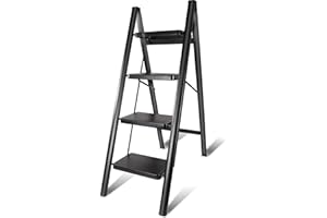 Échelle Pliante 4 Marches Teenza, Fer, Larges Marches Antidérapantes, Capacité de Charge de 150kg, pour L'organisation de la Maison ou comme Jardinière Temporaire, etc.