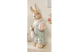 ‎DEKOLEIDENSCHAFT großer Osterhase Eiermaler 48 cm hoch, Dekofigur, Hasen-Dekoration, Osterdeko, Dekohase oder Dekohäsin, wetterfest, Garten-Deko für Draußen (Hasenjunge)