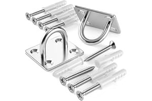 ZHIBEISAI 2 Piezas Placa de Ojo Rectangular Placas de Ojo Acero Inoxidable Placas de Ojo, Ganchos de Placa de Ojo de Almohadilla Acero Inoxidable Anclaje Pared Con Tornillos para Yoga, Hamacas, de Entrenamiento