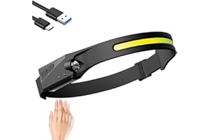 Dealeez Torcia Frontale Led Ricaricabile USB Lampada Da Testa 5 Modalità Potente Luce Bianca Frontalino Leggera e Resistente agli Spruzzi