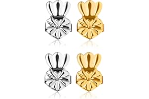 ASTER 2 paia di sollevatori per orecchini, ipoallergenici, supporti per orecchie cadenti, regolabili e sicuri, per lobi pesanti e cadenti, Argento