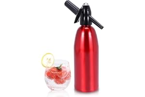 E-GREETSHOPPING Soda Maker 1L Portable Sparkling Water Maker - Home Made Aluminum Soda Syphon for DIY Carbonated Soda Water, Retro Siphon Bottle Kit for Freshing Seltzer, Cocktails, Juices, Soda, Fizzy Drinks, Red