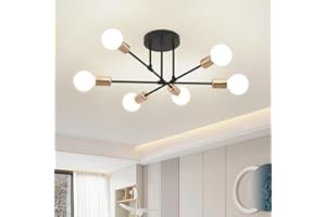ZYDTRIP Sputnik Chandelier Ceiling Light, 6-Light Ceiling Light for Bedroom,Dining Room,Kitchen,Office, Black and Gold
