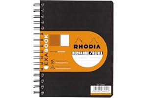 RHODIA 133576C - Cahier recharge pour cahier d'organisation Exabook Noir - A5+ 16 x 21 cm- Ligné - 160 pages détachables perforation 6 trous - Papier Clairefontaine 80 g/m² - Rhodiactive
