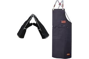 ETLEE Grillhandschuhe Hitzebeständig 300°C Leder + Canvas Grillschürze für Männer – Ofenhandschuhe & Kochschürze Herren mit Metallknöpfen, Grillzubehör Geschenk für BBQ, Küche