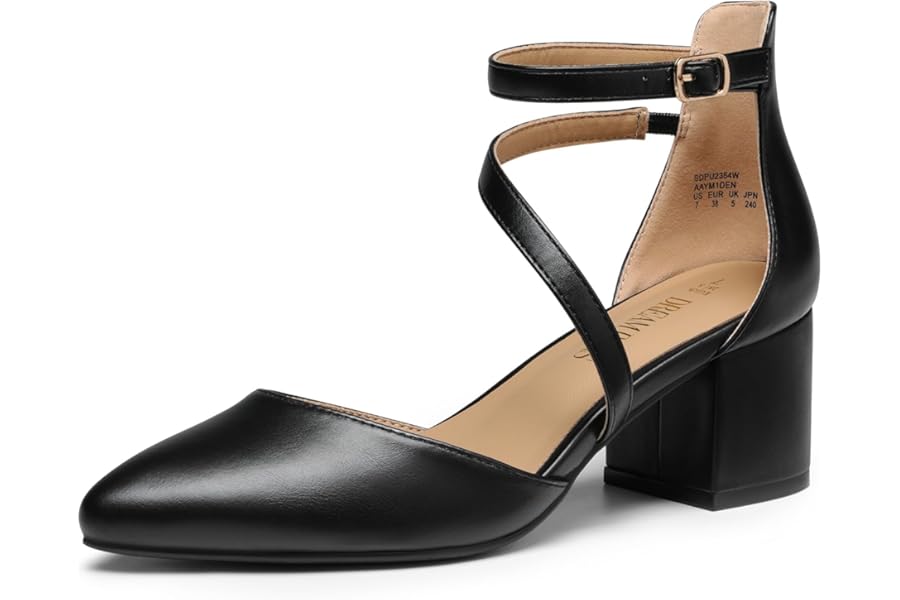 DREAM PAIRS Women's Elegant Heel Shoes with Crossover Straps Closed Toe Bride Decolte Medium Wide Heel