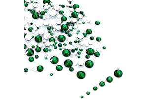 LolliBeads Resin Crystal Round Nail Art Mixed Flat Backs Acrylic Rhinestones Gems,Mix Size 1.5-5 mm, Color Emerold Green (1200Pcs)