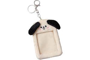 Oshhni Soft Plush Photo Card Holder Keychain Cute Animals Pendant Stationery Lobster Clasp Protective Case for Wallet Badge Smile Dog