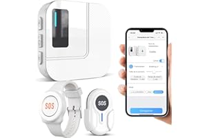 DAYTEE Daytech Appareil d'Alarme Bracelet pour Personnes Âgées - Système Alarme Personne Agee,Bouton Alarme Personne Agee,A Utiliser Lorsque A Handicapées et aux en Difficulté de Mobilité(Blanc 2-1)