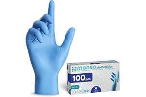 100 blå engångshandskar maneo storlek XL, handskar i nitril utan puder och utan latex, gummiartiklar för engångsbruk vid reng