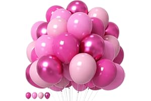 HILAVO Pink Balloons Set 12 Inch Hot Pink Light Pink Metallic Latex Helium Balloon Pastel Pink Dark Magenta Pink Party Balloons for Girls Baby Shower Princess Wedding Pink Birthday Party Decorations