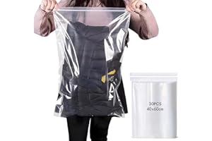 DEFRESIT 30 Pcs Clear Zip Lock Clothes Bags Large Travel Clothes Storage Bags, Large Travel Zip Lock Seal Storage Bags, Reusable Clear Plastic Bags for Organising Clothes, Shoes and Cosmetics, Size 40x60cm