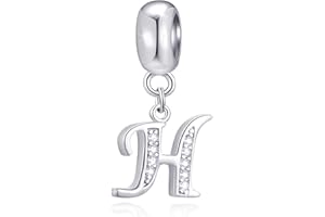 GLOWDAS 26 Letters Charms Initial A-Z Alphable Pendant Beads, fit European DIY Bracelet, 925 Sterling Silver Dangle Letter with CZ Charms, Gifts for Mothers Day/Family/Friends