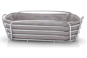 blomus -DELARA- portapane ovale in acciaio cromato, tortora, borsa in tessuto di cotone, design moderno e alla moda, lavorazione versatile e di alta qualità