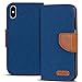Produktbild Conie Textil Hülle kompatibel mit iPhone X, Booklet Cover Blaue Handytasche Klapphülle Etui mit Kartenfächer