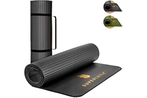 ‎SUPERLETIC SUPERLETIC Yogamatte & Gymnastikmatte - 0.8/1.0/1.5 cm Dicke,Sportmatte Rutschfest mit Tragegurt, Hautfreundliche Fitnessmatte & Trainingsmatte,Bequem für Muskelkraft, Pilates, schwarz oder grün Farbe