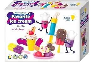 GENIO KIDS Pongo per Bambini Set Gelato - Morbida Pasta Modellabile per Bambini 2 3 4 Anni - Plastilina Bambini, Composizione Naturale, Non Tossica, Asciuga Nell'Aria - Produzione EU
