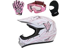Zorax ZOR-X18 Butterfly XL (55-56cm) Children Kids Motocross Helmet ECE 2206 & Gloves XL(8cm) & Goggles & Balaclava - Dirt Bike Off Road Motorbike Helmet