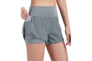 VIGVAN 2 in 1 Laufhose Damen Sport Shorts Sommer Kurze Hose Schnell Trocknend Fitness Shorts Yoga Shorts Gym Jogging Training Sporthose für Damen mit Taschen