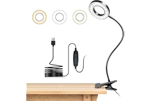 dowowdo Desk Lamp Clip On Reading Light,Clip on Lamp for Bed with 3 Light Modes & 10 Dimmable Brightness, Eye Caring 360° Adjustable Desk Lamp,Bedside Light for Bedside/Reading/Work/Tattoo/Piano