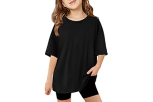 Haloumoning T-Shirts Mädchen Rundhals Kurzarm Einfarbige Casual Sport Tops Kinder Sommer Oversized Shirts Lässige Basic Oberteile.