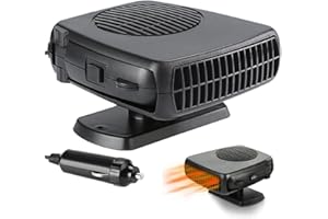ICOUVA Portable Car Heater, 2 in 1 Fast Heating Car Heater Car Essentials, 12V 150W Blow Hot Air Car Heater, Portable Car Windshield Defroster, Automobile Windscreen Fan for Winter