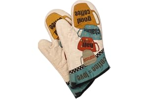 Klmnop Cotton Cute Printed Oven Gloves Double Heat Resistant, Non-Slip Oven Mitts Durable- Soft Cotton Lining, or Grilling, Cooking, Baking, Food, Frying, Baking Premium,BBQ Mitts 1 Pair CoffeeCup