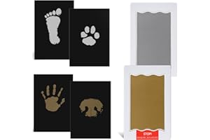 Nabance Baby Handprint and Footprint Kit, 1 Gold Inkless Print Pad, 1 Silver Inkless Print Pad, 4 Black Print Cards, Pet Paw Print, Hand Print Kits for Babies Safe Non-Toxic, Pawprint Keepsake Kit