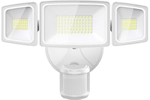 Onforu 55W 5000 LM Projecteur LED Détecteur de Movement, IP65 Etanche Spot Lampe 3 Tête, 6500K Blanc Froid Éclairage de Sécurité Extérieur PIR pour Jardin, Cour, Entrée, Terrace