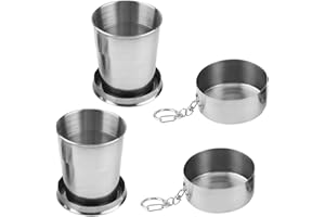 HTRTRR 2 tazze pieghevoli in acciaio inox, 250 ml, in metallo, da campeggio, pieghevole, portatile, tazza da caffè, tazza da viaggio telescopica, per viaggi, picnic, escursioni, attività all'aperto