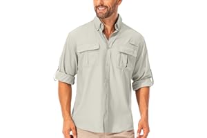 mosingle Men's Long Sleeve Hiking Shirt, Sun UV Protection Safari Fishing Outdoor Shirt Quick Drying Lightweight Walking Travel Shirts