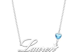 Kraven Personalized Dainty Name Necklaces Blue Birth Stone Custom Engraved Initial Nameplate Pendant Choker Customized Birthday Mother Christmas Gifts for Women Girls Teen Daughter