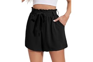 Atxnn Short Femme D'été Décontracté Taille Haute Shorts Ourlet à Volants Mode Taille Élastique Chic Shorts avec Poches Confortable Ample