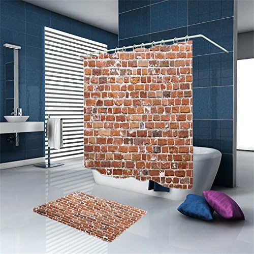 Tkopainsde 3D Digital Stamp Shower Curtain Brick Background Curtain Toilet Enclosed Curtain Brass Grommet Thick Waterproof Anti-Mildew ,165Cm*180Cm