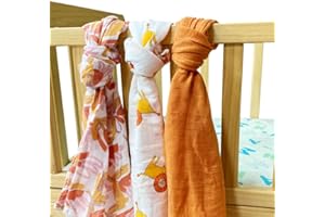 Alimos Organic Bamboo and Cotton Muslin Cloths - Soft and Gentle Baby Swaddle Blankets - Multi-Purpose Burp Cloths and Nursing Covers (60_x_60_cm, Orange)