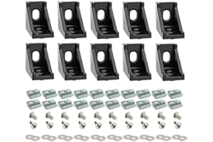 CIRCE-EU Lot de 10 connecteurs profilés en aluminium noir série 2020, support d'angle, écrous en T et vis hexagonales et rondelle pour fente 6 mm 20S accessoires de rail en aluminium