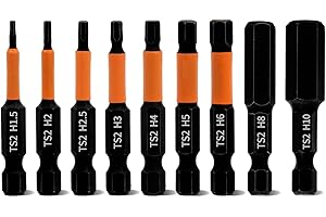 Meccion Zestaw bitów sześciokątnych 50 mm długości 9 sztuk H1,5-H10 Hex magnetyczny zestaw bitów udarowych 1/4" trzpień sześciokątny
