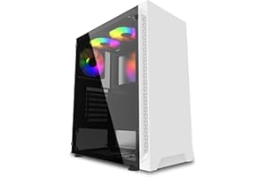 iONZ KZ08 PC ARCTIC WHITE MID TOWER COMPUTER CASE M/ATX ATX TEMPERED GLASS WITH 3 FRGB FANS