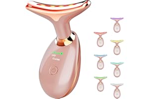 COOBES Elektrisches Massagegerät,Rotlichttherapie für Gesicht,Festigende Falten-Entfernungsgerät für Hals,EMS Gegen Falten Anziehen Schrumpfen Antialterung Gesichtsmassagegerät.(7 Farbige LED-Modi-Roségold)