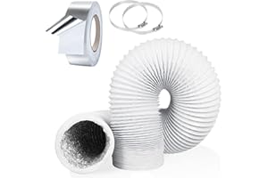 YIJUHOU 4Inch 5FT Tumble Dryer Vent Hose, White Aluminum Ducting for 100mm Diameter Standard Dryer Vent, Extractor Fan, Grow Tent, 2 Hose Clamps and 1 Aluminum Foil Tape Included