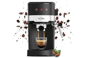 Solac Taste Slim Basic 1100W - Cafetera 20 Bar| Espresso o Capuccino en Casa| Vaporizador Orientable, Espuma Leche| 1-2 Cafés| Molido o monodosis| Calienta líquidos| Compacta 16x31x30