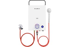 CAMPLUX Gas Water Heater 10 litres with Adjustable Handle F10, Portable Outdoor LPG Shower, Butane (28-30 mbar)/ Propane (37 mbar), for Camping/RV Trip/Barn, First Series