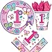 Produktbild 32-teiliges Set * 1. GEBURTSTAG GIRL * mit Pappteller + Servietten + Pappbecher + Deko für Kindergeburtstag // Teller Becher Essen Pappe Geschirr Party Deko Dekoration Einweg Kinder erster Geburtstag Mottoparty Birthday Shower Pink Rosa Mädchen Baby