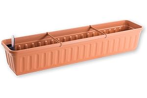 Alpfa Blumenkasten Blumenkübel Balkonkasten mit Wasserspeicher + Füllstandsanzeige, Terra, Weiß, Anthrazit (100cm, Terra)