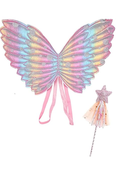 Ailes De Fée Enfant Euakee - Costume Fée Avec Ailes D'Ange, Couronne Fleurie Et Oreilles Elfe
